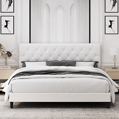 Paris - White Leather Bed Frame image 0