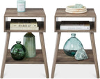 EMMA Mid-Century Modern Light Grey End Tables with Solid Wood Legs – Set of 2