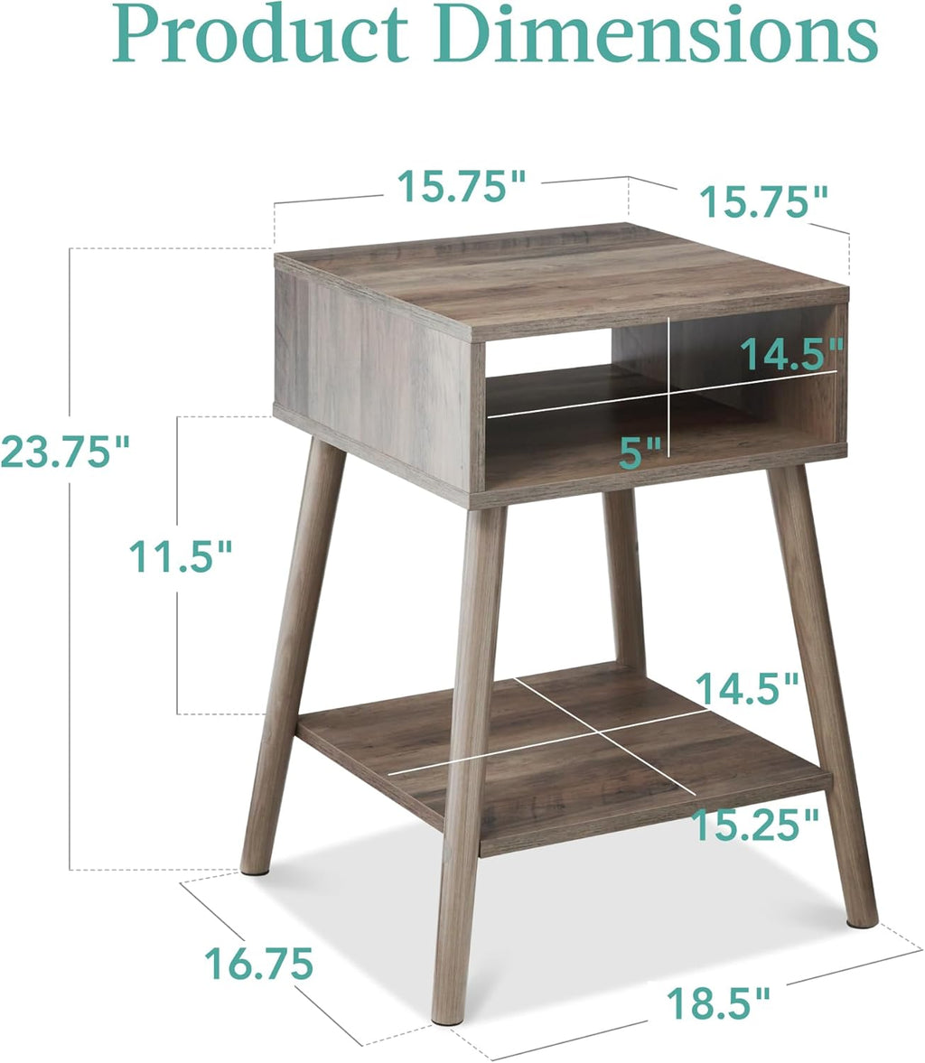EMMA Mid-Century Modern Light Grey End Tables with Solid Wood Legs – Set of 2