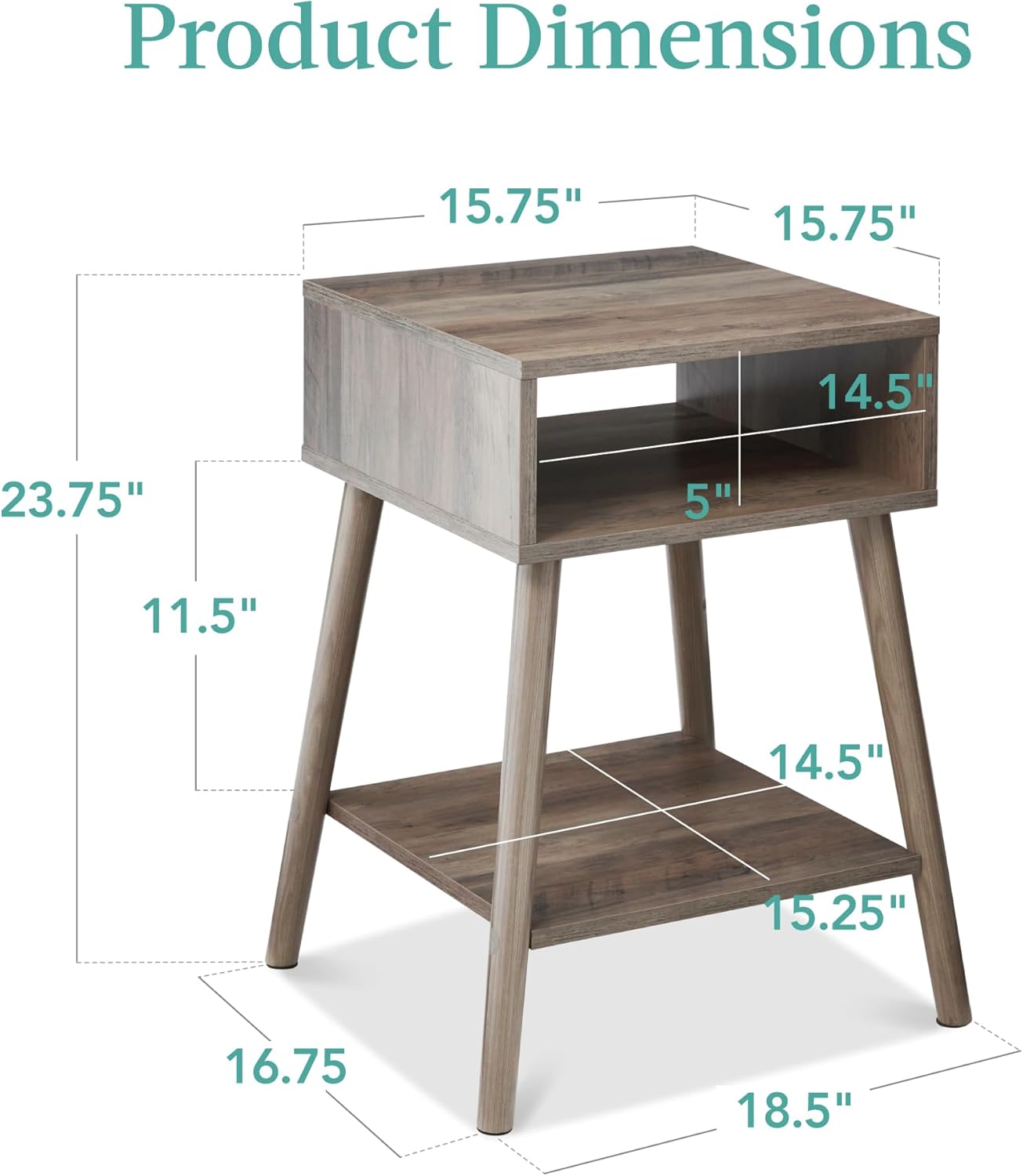 EMMA Mid-Century Modern Light Grey End Tables with Solid Wood Legs – Set of 2