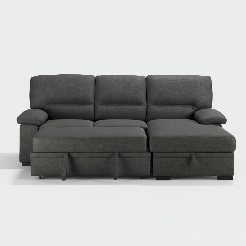 Gray sectional sofa with pull-out bed on a white background