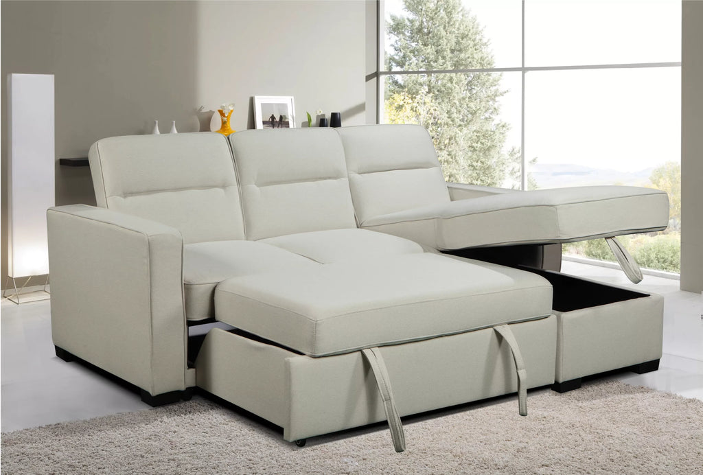 Waza Cream Sectional Sofa with Reversible Chaise and Pullout Bed image 3