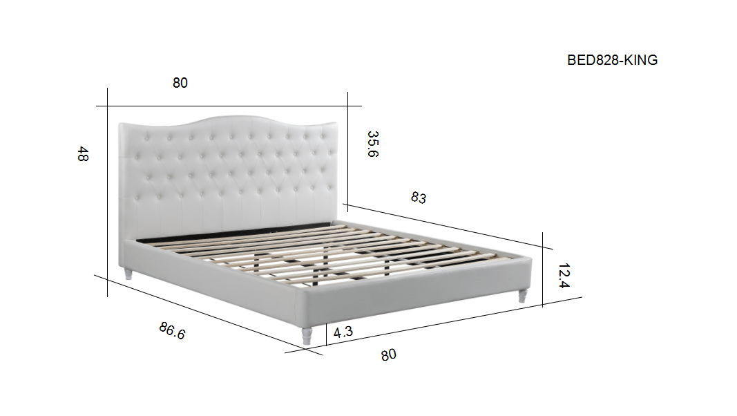 Lily – Upholstered Platform Bed (White)  single-double-queen-King-sizes image 4