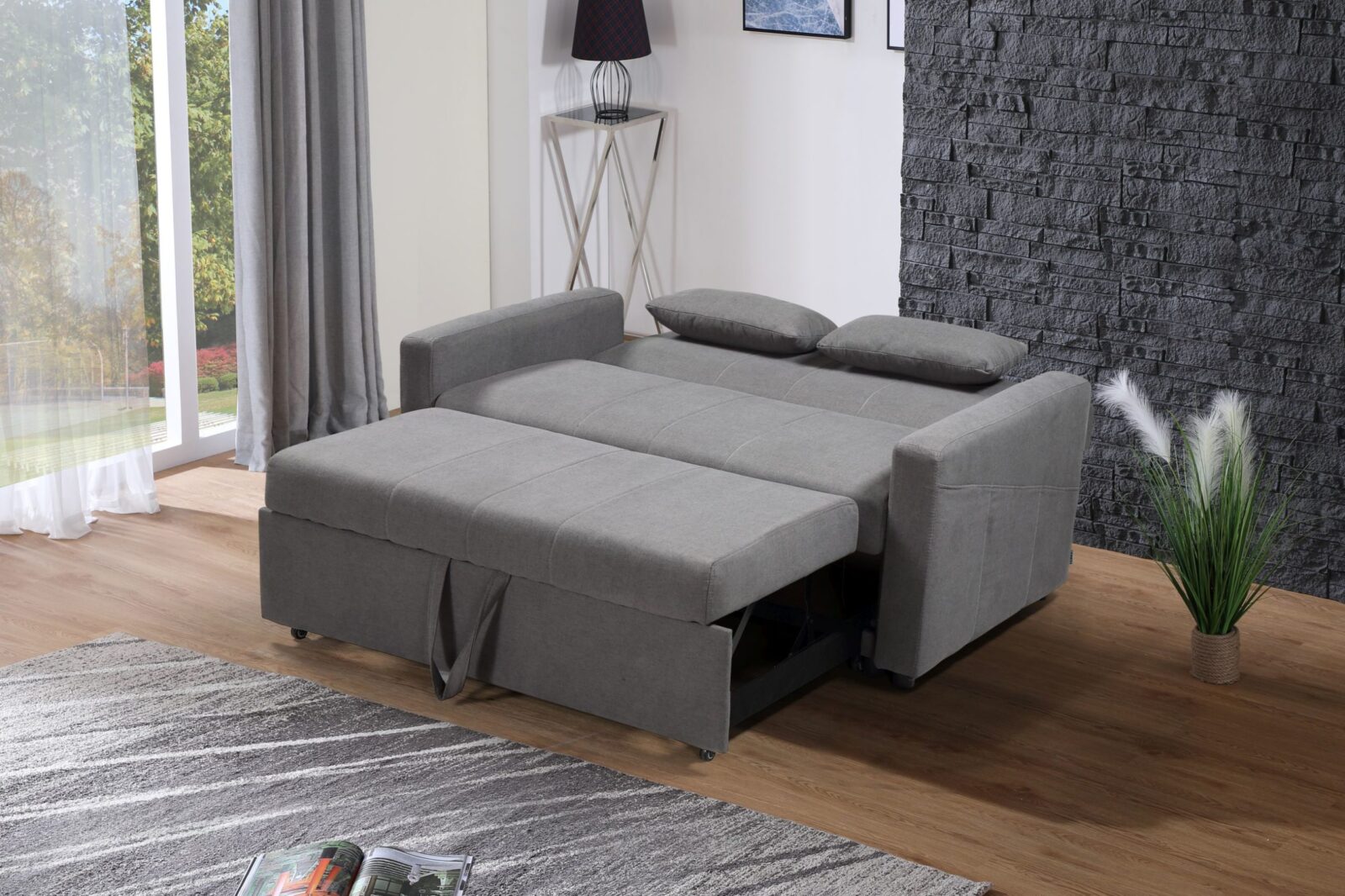 Transformer Convertible Fabric Loveseat Bed – Charcoal Grey image 1
