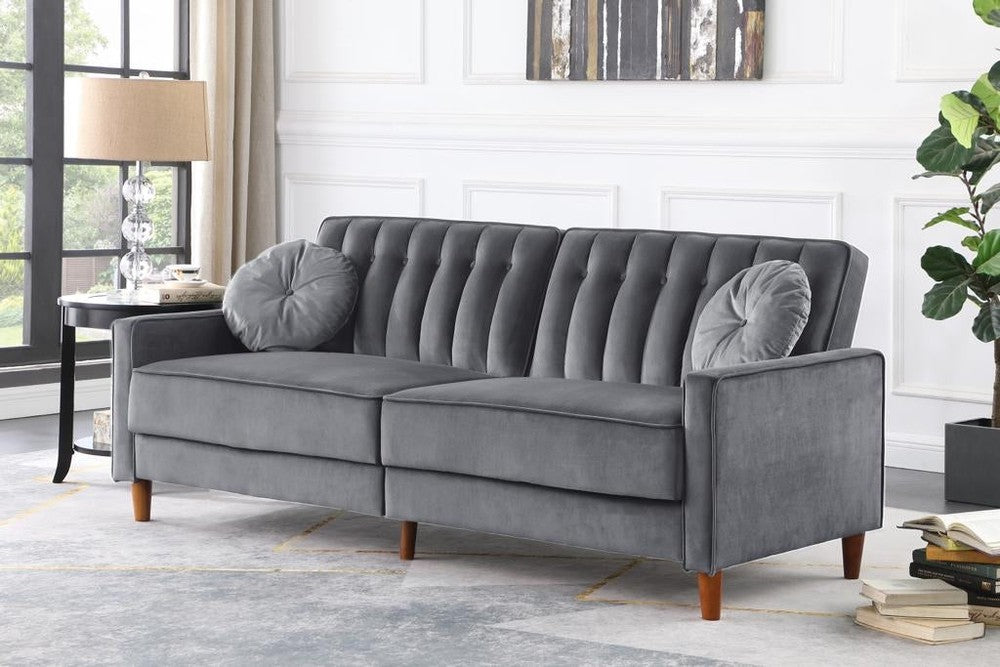 Jade 2-Seater Sectional Futon with Reclining Back – Velvet Grey image 0