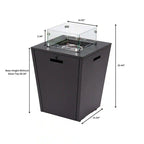 Mesa de fuego compacta con protección de cristal contra el viento