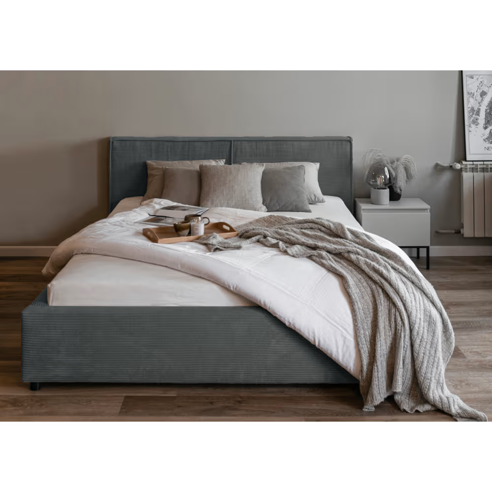 Havannah - Cama con almacenamiento y elevación hidráulica tapizada en terciopelo gris