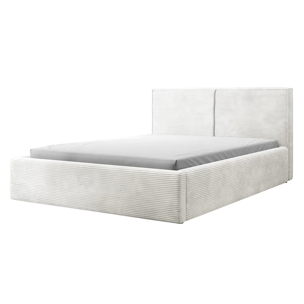 Havannah - Cama con almacenamiento y elevación hidráulica tapizada en terciopelo beige