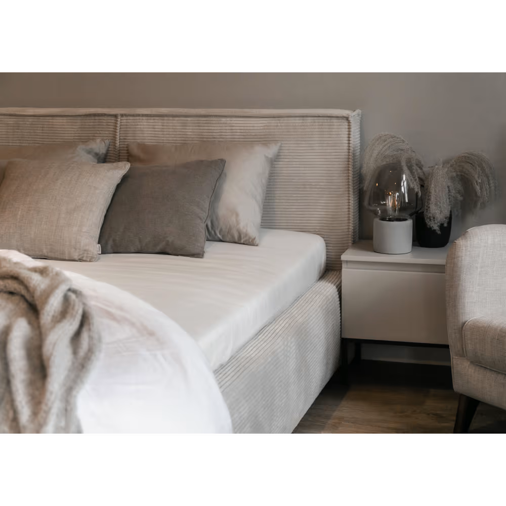 Havannah - Cama con almacenamiento y elevación hidráulica, tapizada en lino gris