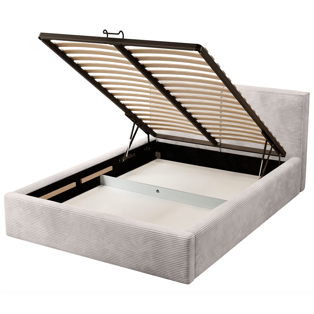 Havannah - Cama con almacenamiento y elevación hidráulica, tapizada en lino gris