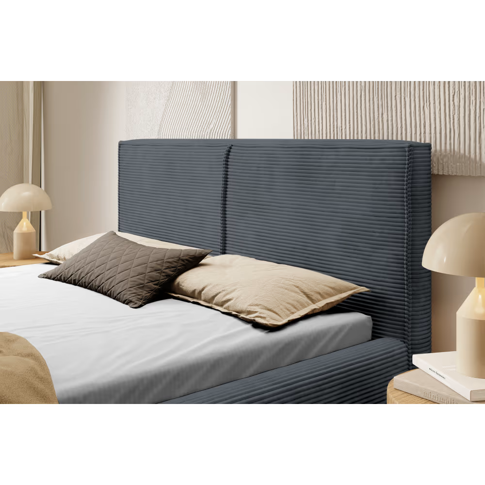 Havannah - Cama con almacenamiento y elevación hidráulica tapizada en terciopelo gris