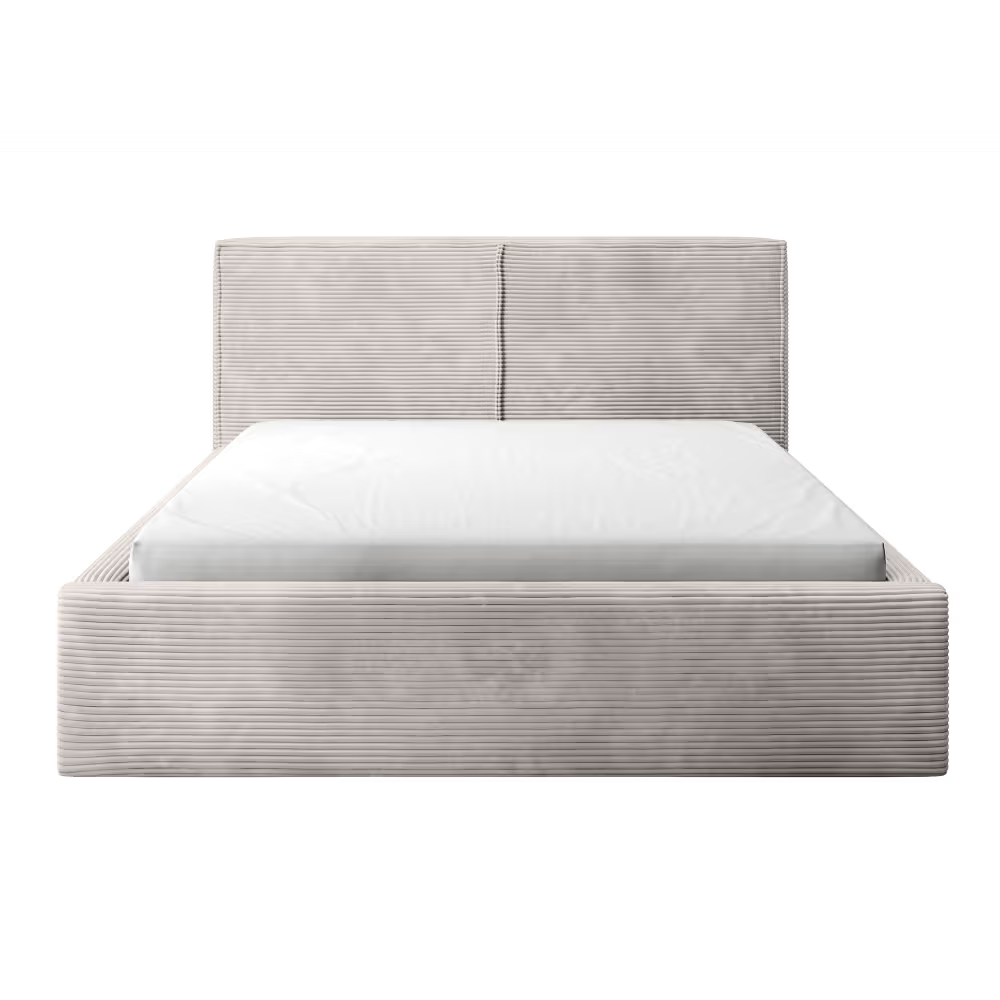Havannah - Cama con almacenamiento y elevación hidráulica, tapizada en lino gris