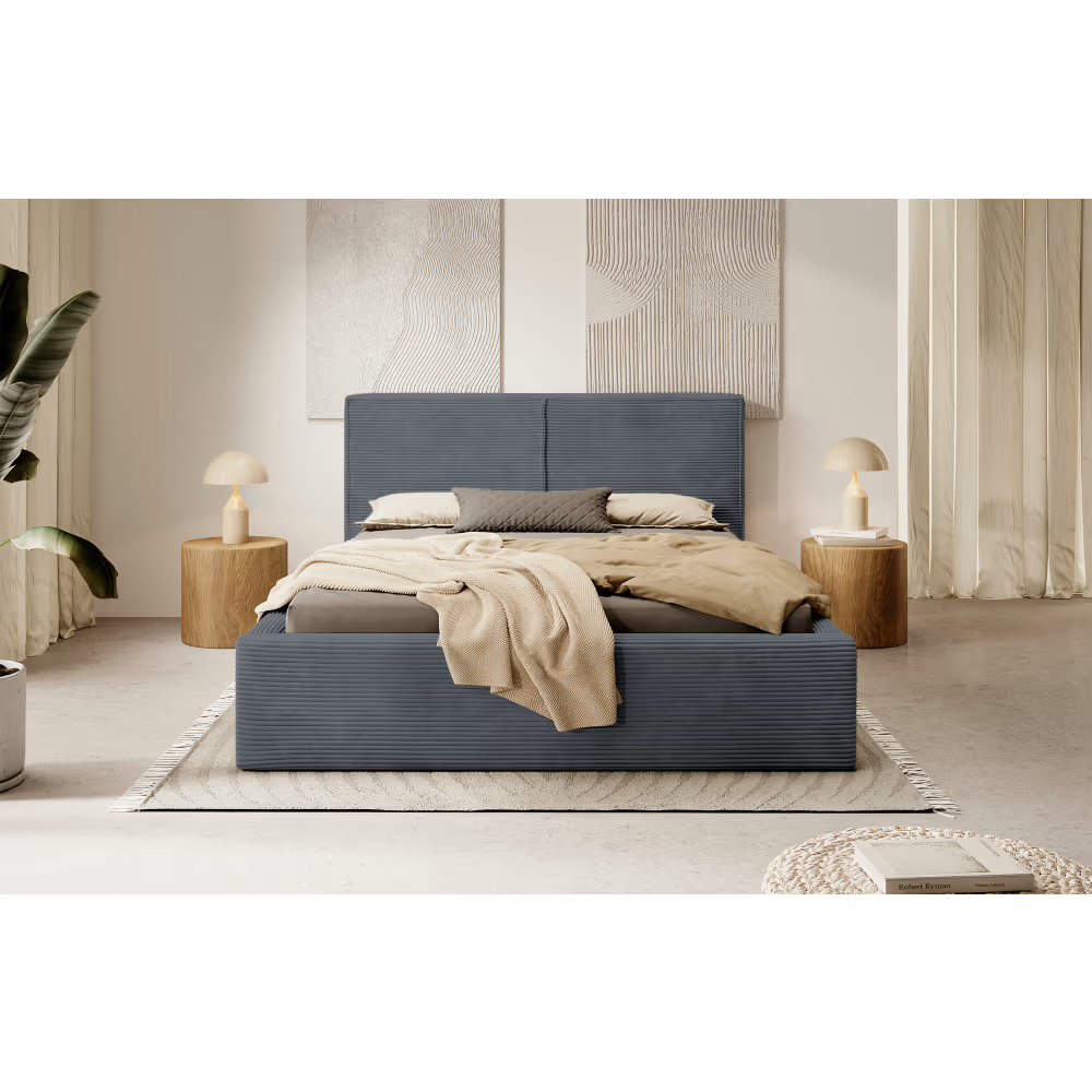 Havannah - Cama con almacenamiento y elevación hidráulica tapizada en terciopelo gris