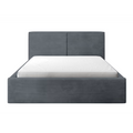 A modern platform bed with a dark gray ribbed upholstered frame and a white mattress, shown against a plain white background.
