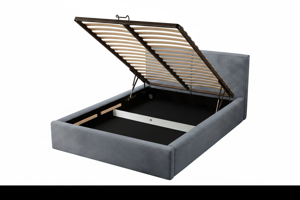 Havannah - Cama con almacenamiento y elevación hidráulica tapizada en terciopelo gris