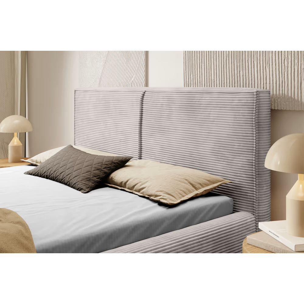 Havannah - Cama con almacenamiento y elevación hidráulica, tapizada en lino gris