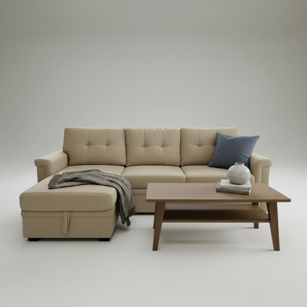 Jasper Sectional Sofa Bed With Storage - Beige image 3