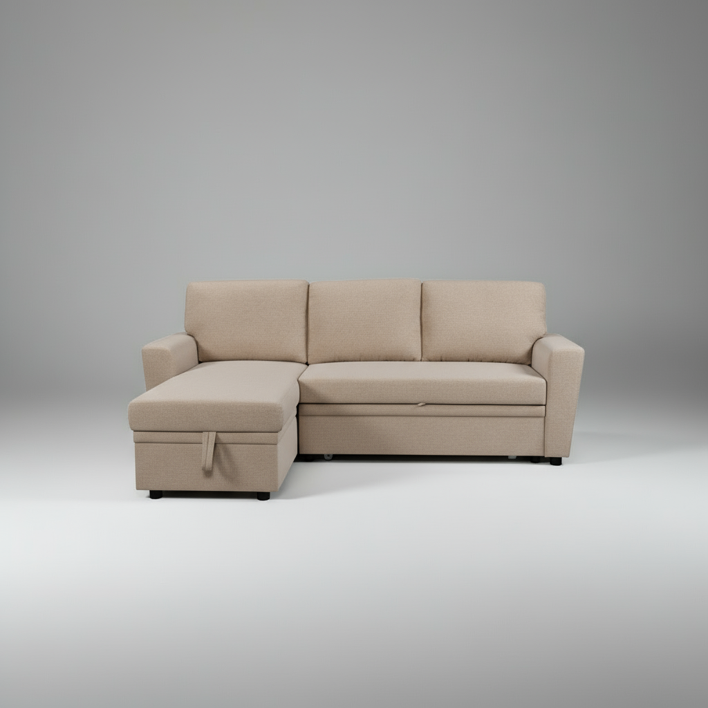 Beige sectional sofa on a gray background