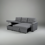 Gray sectional sofa with storage compartments on a gray background