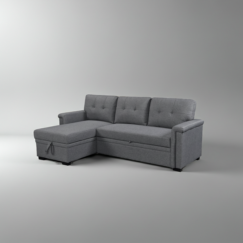 Gray sectional sofa on a gray background