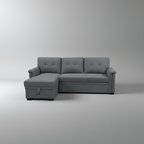 Jasper Sectional Sofa Bed with Storage & Reversible Chaise – Dark Grey Fabric - Paul's Furniture Outlet