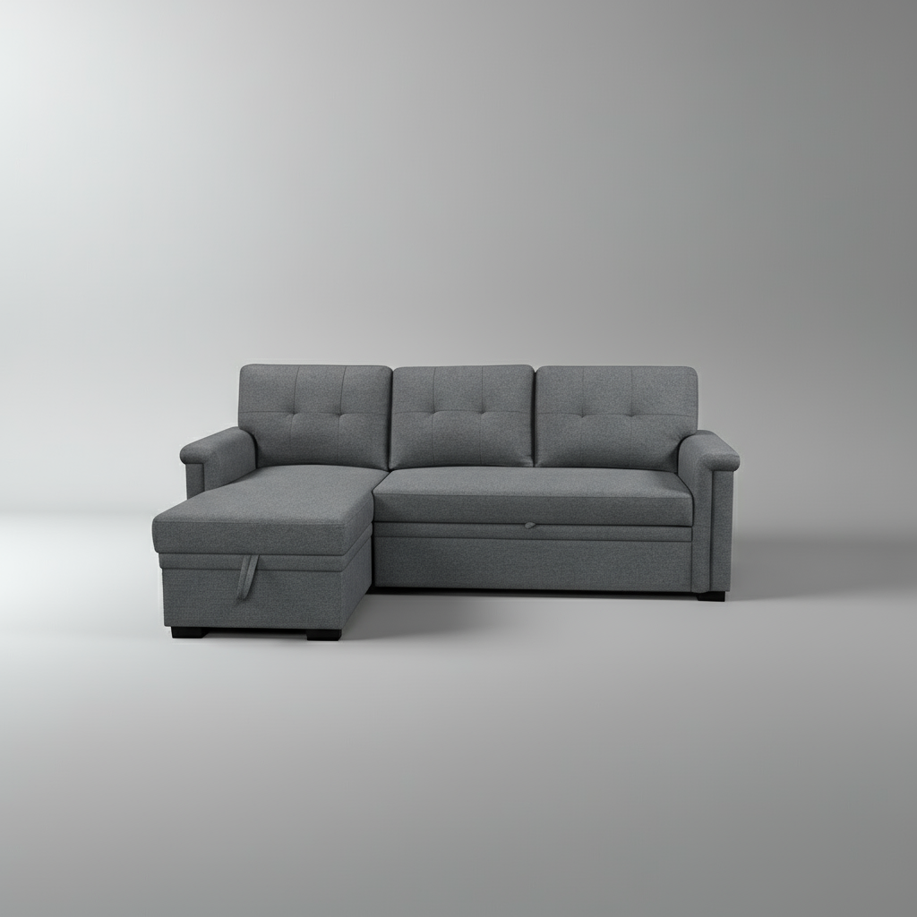 Jasper Sectional Sofa Bed with Storage & Reversible Chaise – Dark Grey Fabric