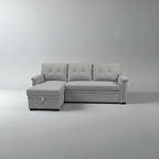 Jasper Sectional Sofa Bed with Storage & Reversible Chaise – Light Grey Fabric - Paul's Furniture Outlet