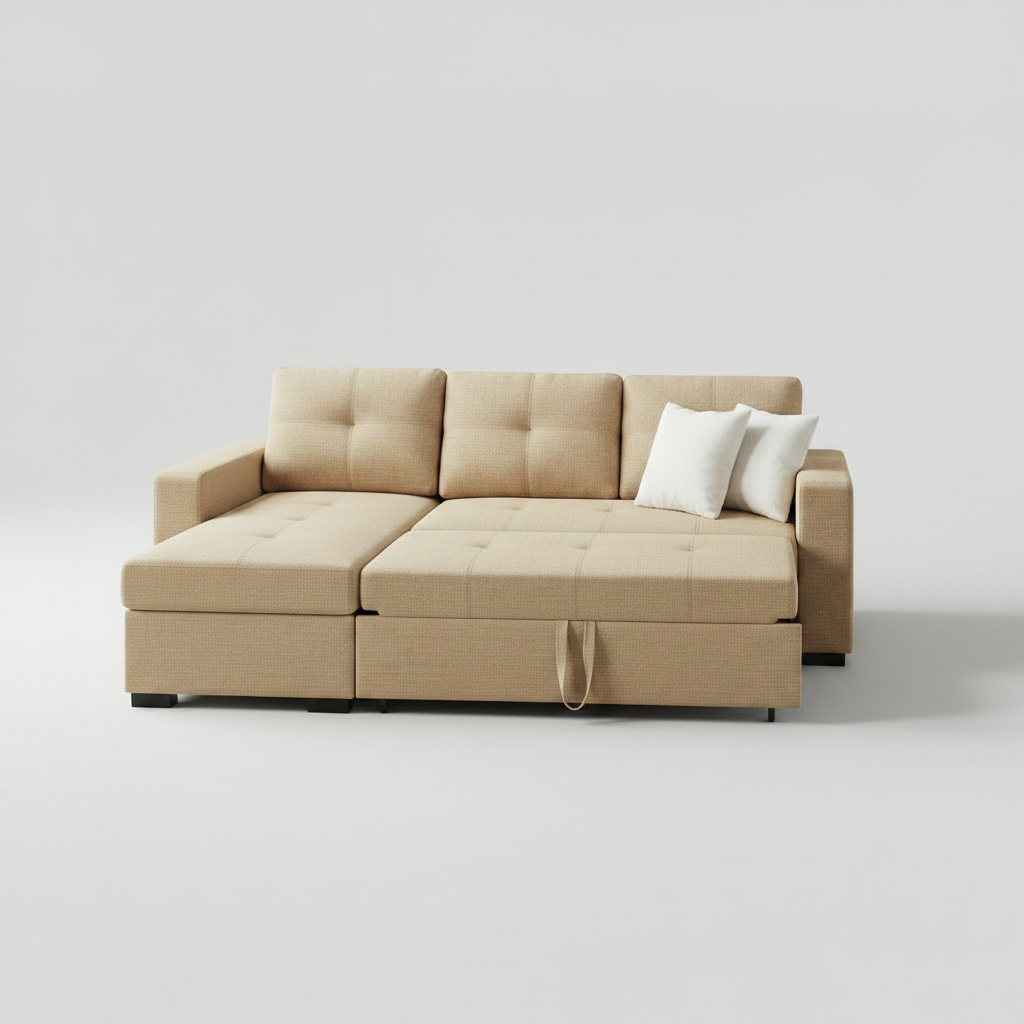 Jordan Sectional Sofa Bed with Storage - Oatmeal Linen Blend