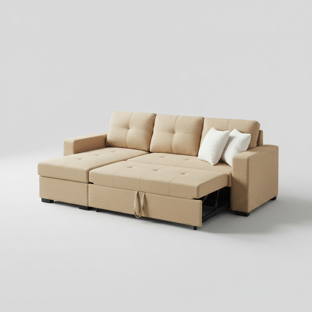 Jordan Sectional Sofa Bed with Storage - Oatmeal Linen Blend