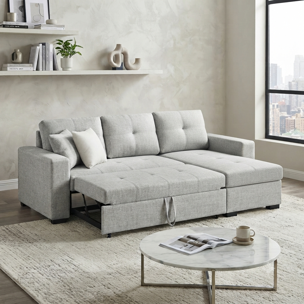 Jordan Sectional Sofa Bed with Storage - Linen Mist Grey