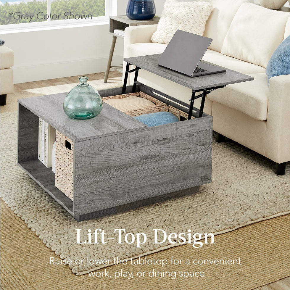 LEO Modern Square Lift-Top Coffee Table with Hidden Storage – Grey Oak Finish