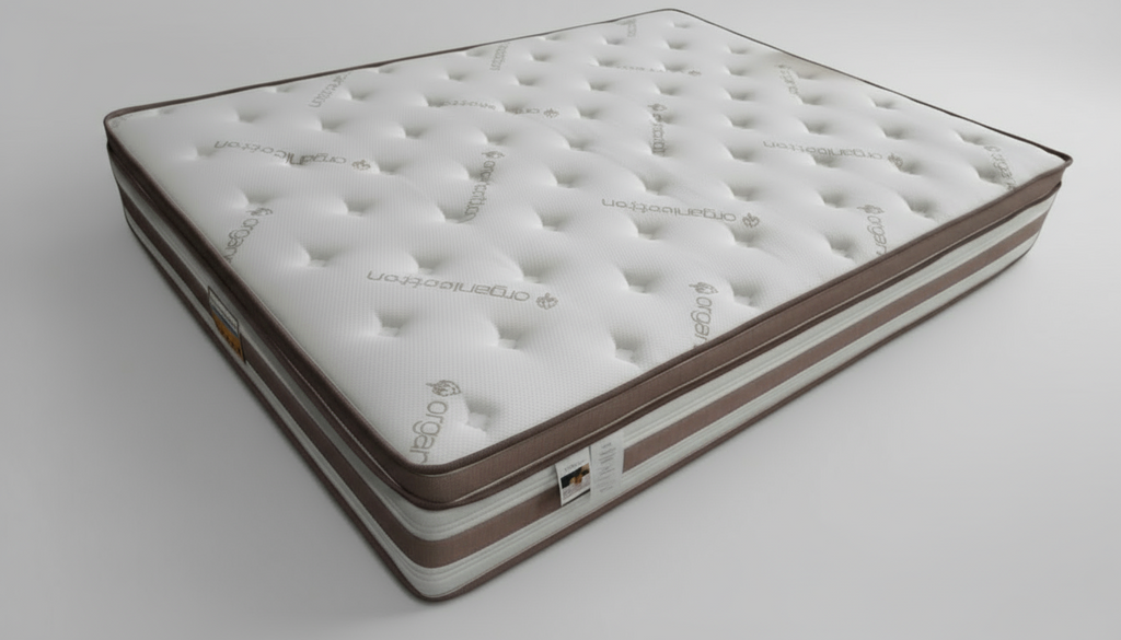 Mattress with brand logo on a transparent background