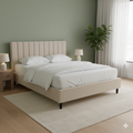 Chester Beige Linen Fabric Bed Frame – Modern Tufted Platform Bed