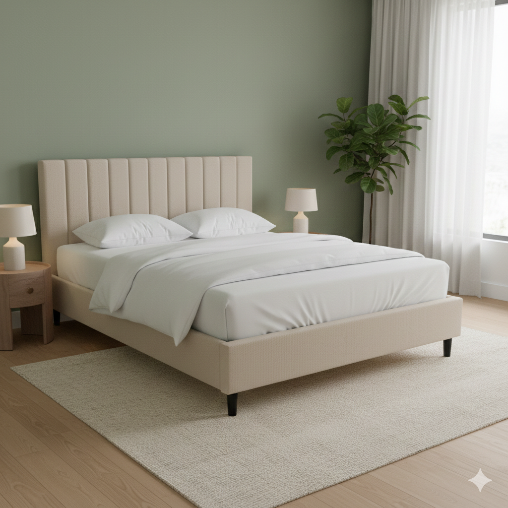 Estructura de cama Chester - Tela de lino beige