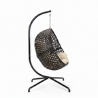 Classic Rattan Hanging Egg Chair with Stand – Black Rattan & Beige Cushion