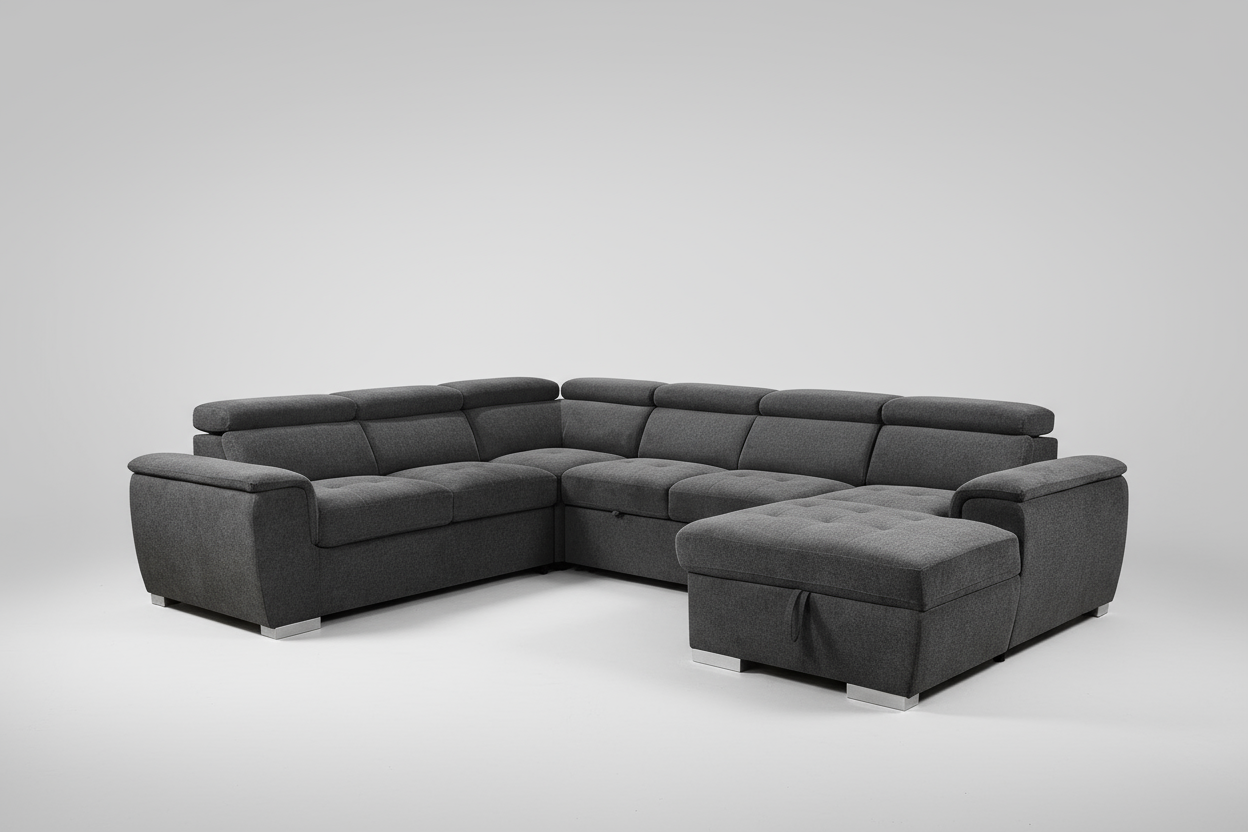 Rio Sectional Sofa Bed with Storage - Dark Grey Fabric