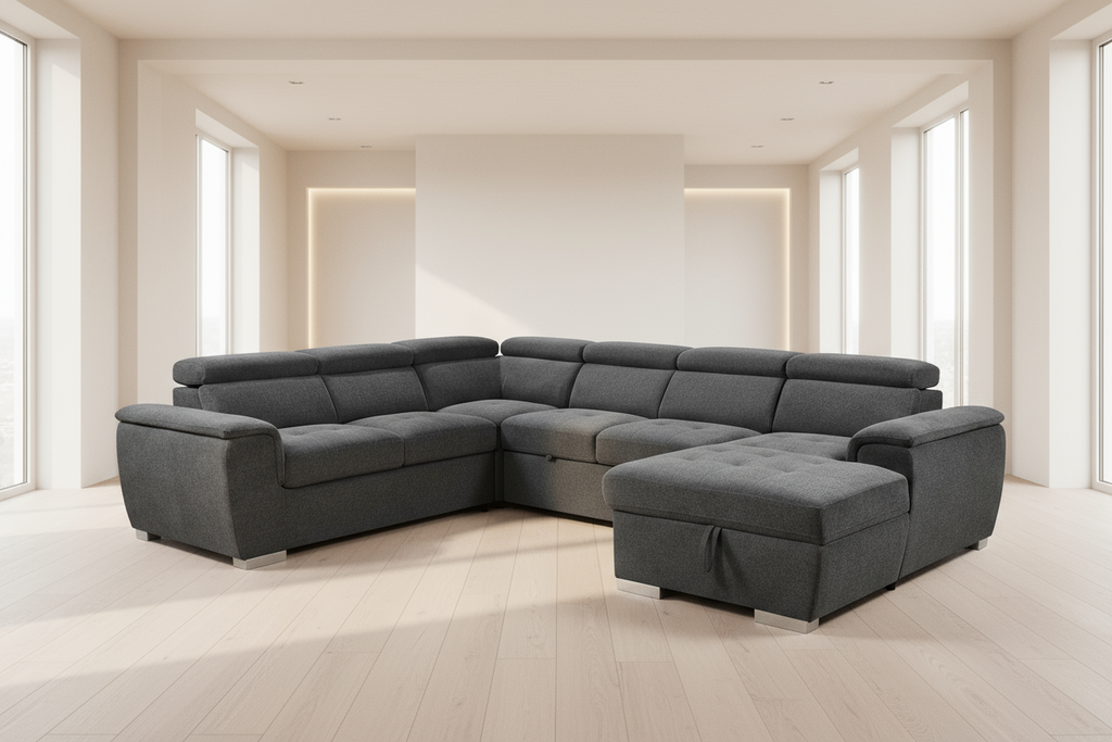 Rio Sectional Sofa Bed with Storage - Dark Grey Fabric