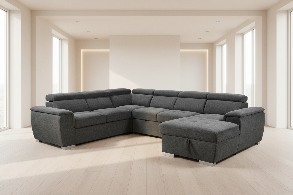 Rio Sectional Sofa Bed with Storage - Dark Grey Fabric