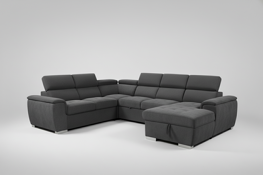 Rio Sectional Sofa Bed with Storage - Vegan Seude Grey