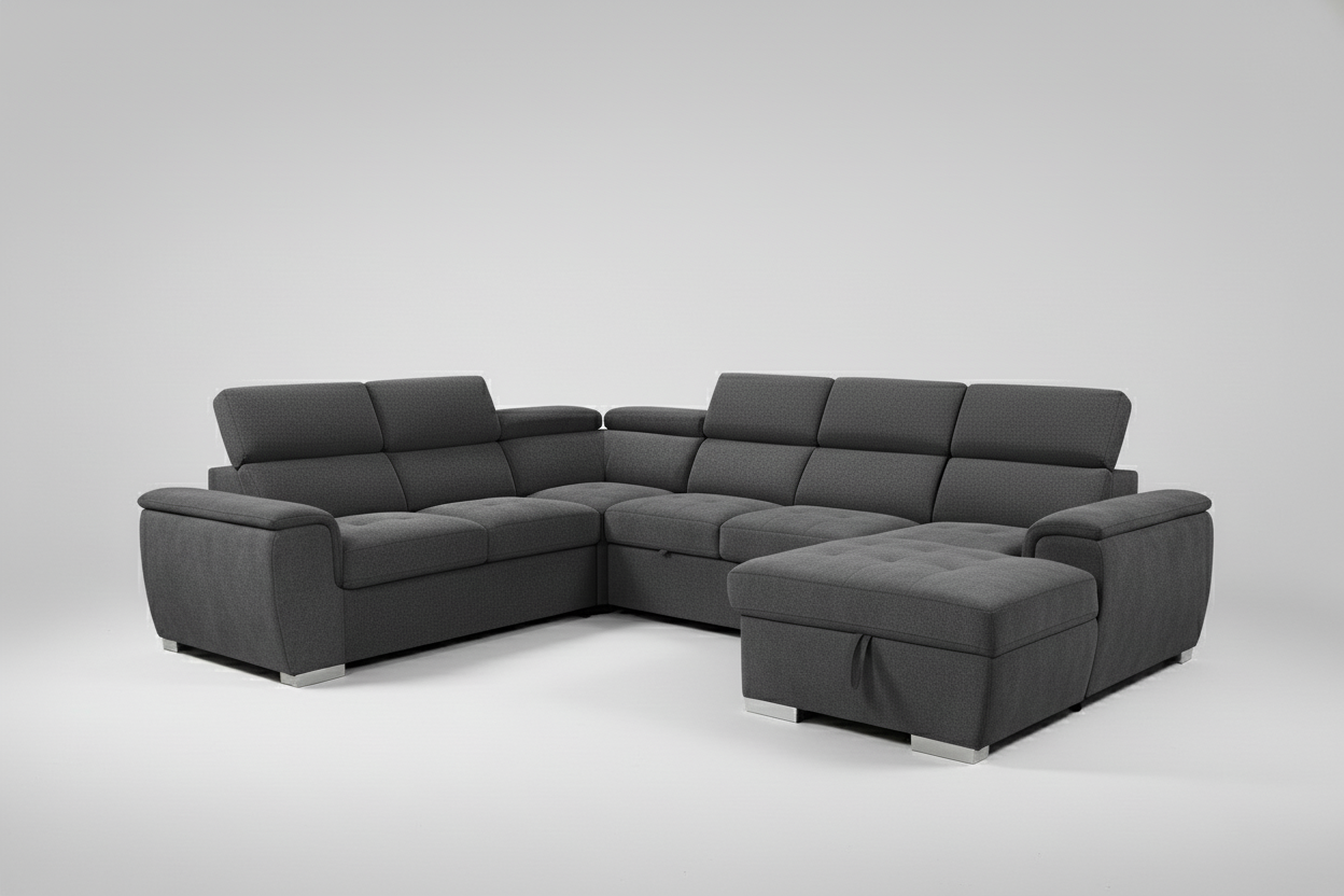 Rio Sectional Sofa Bed with Storage - Vegan Seude Grey