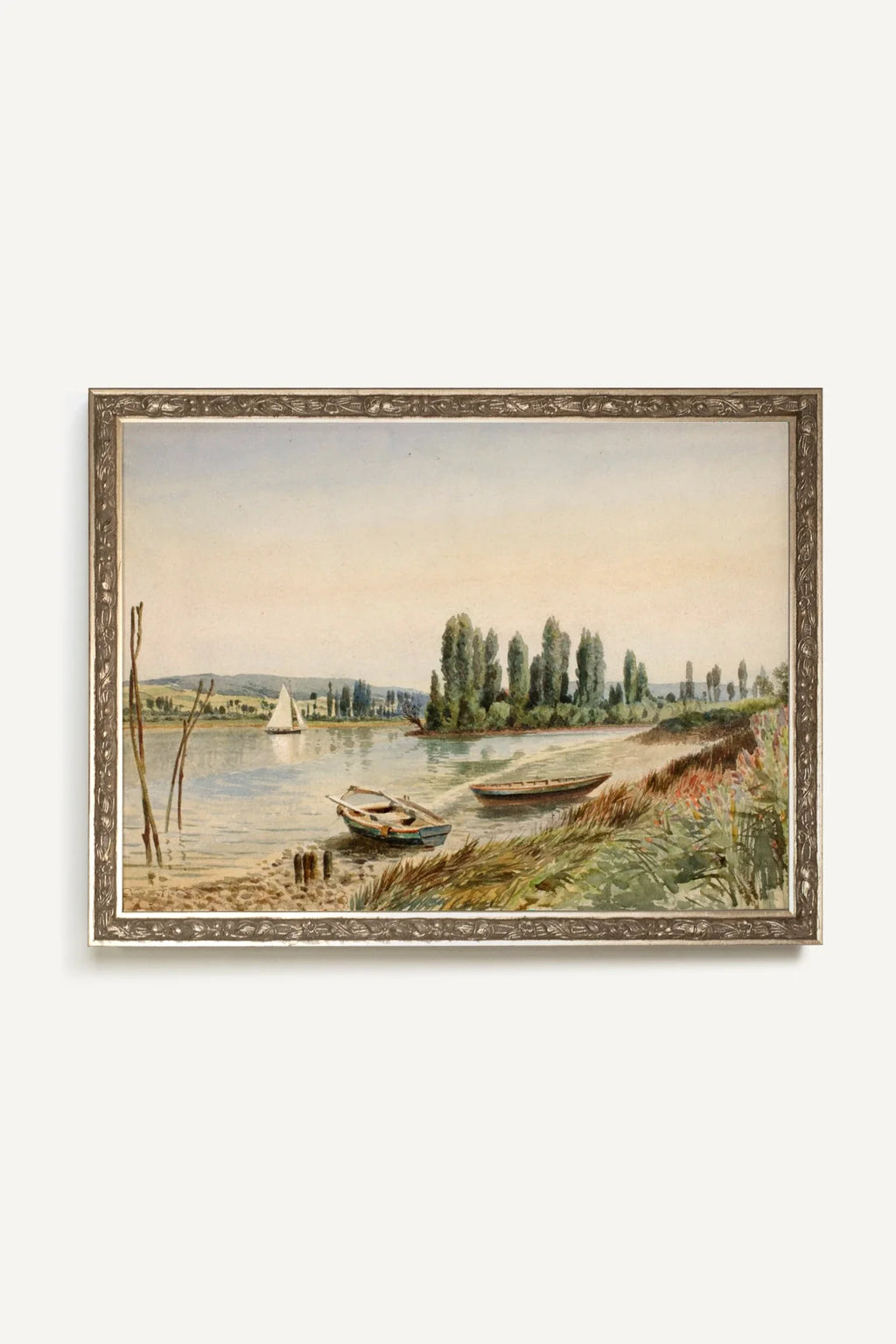 RIVES PAISIBLES, Oeuvre sur toile rigide, encadré Vintage Argent