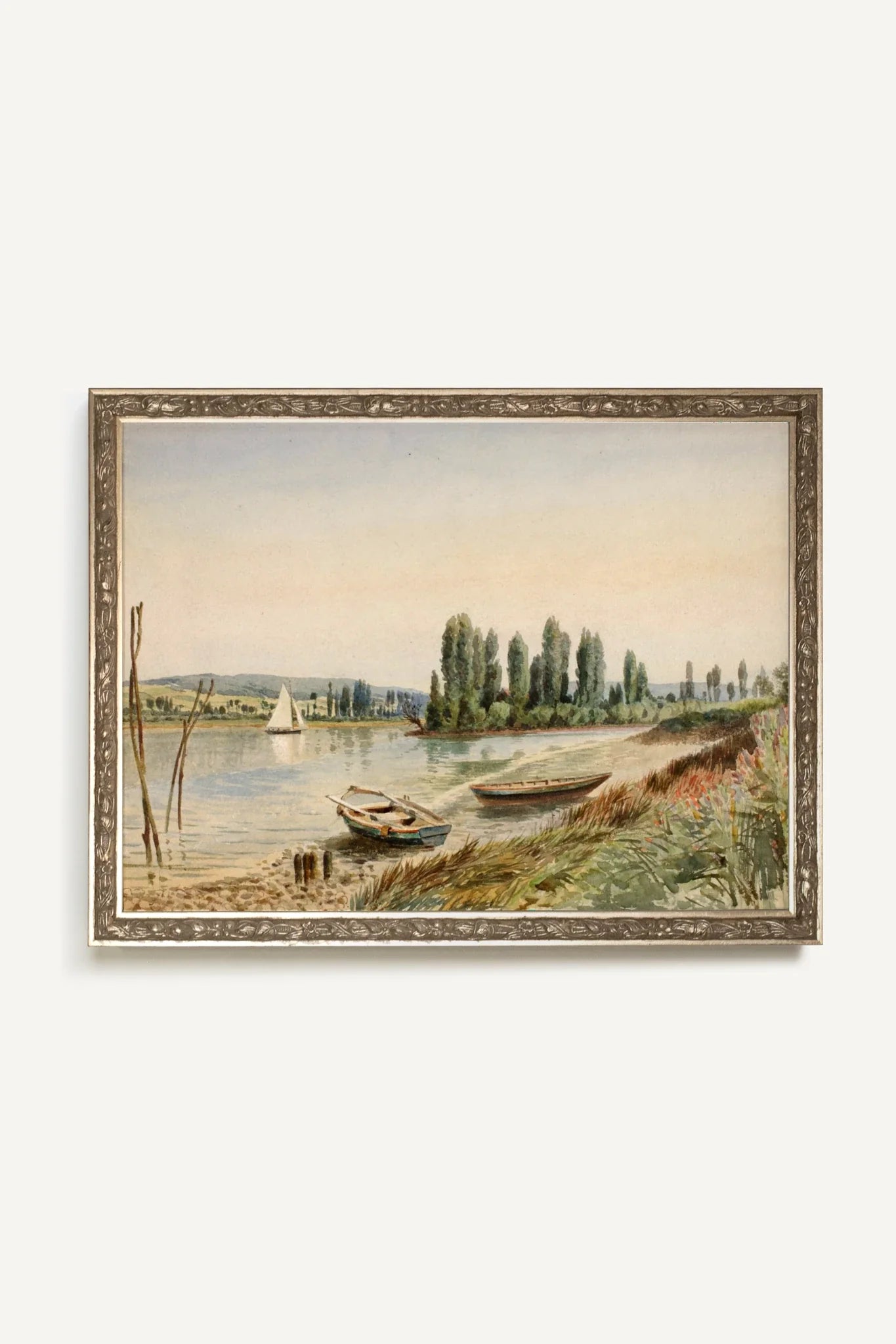 RIVES PAISIBLES, Oeuvre sur toile rigide, encadré Vintage Argent