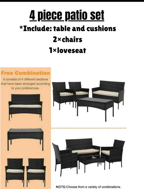 4-Piece Patio Conversation Set – Wicker Outdoor Furniture with Cushions