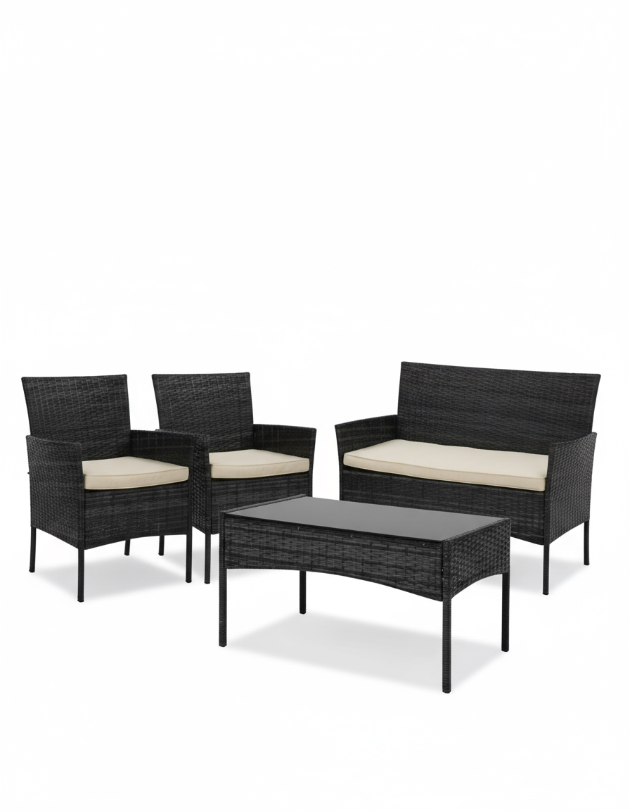 4-Piece Patio Conversation Set – Wicker Outdoor Furniture with Cushions