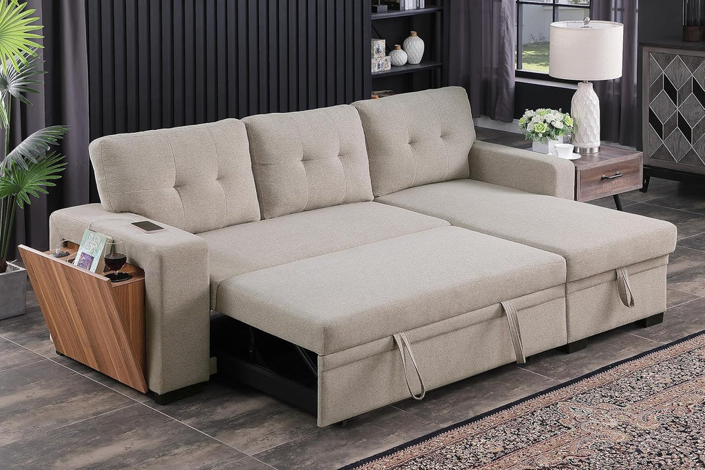 Asper Sectional Sofa Bed  Reversible chaise - Beige