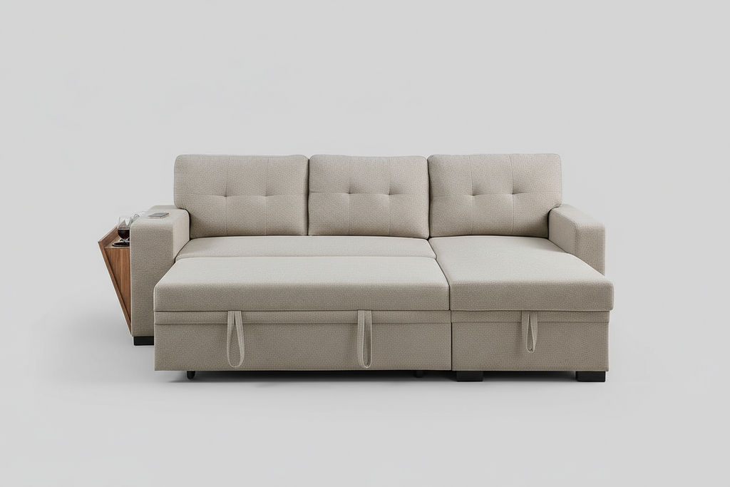 Asper Sectional Sofa Bed  Reversible chaise - Beige