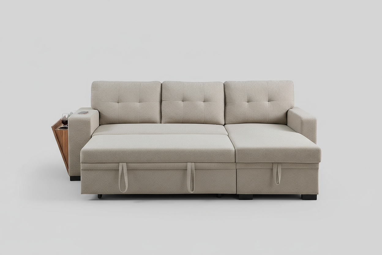 Asper Sectional Sofa Bed  Reversible chaise - Beige