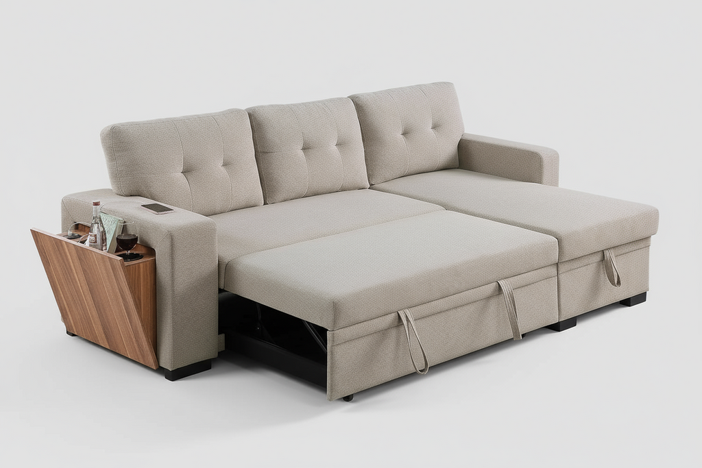 Asper Sectional Sofa Bed  Reversible chaise - Beige