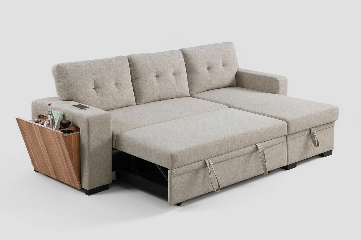 Asper Sectional Sofa Bed  Reversible chaise - Beige