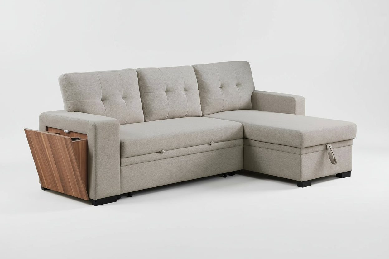 Asper Sectional Sofa Bed  Reversible chaise - Beige